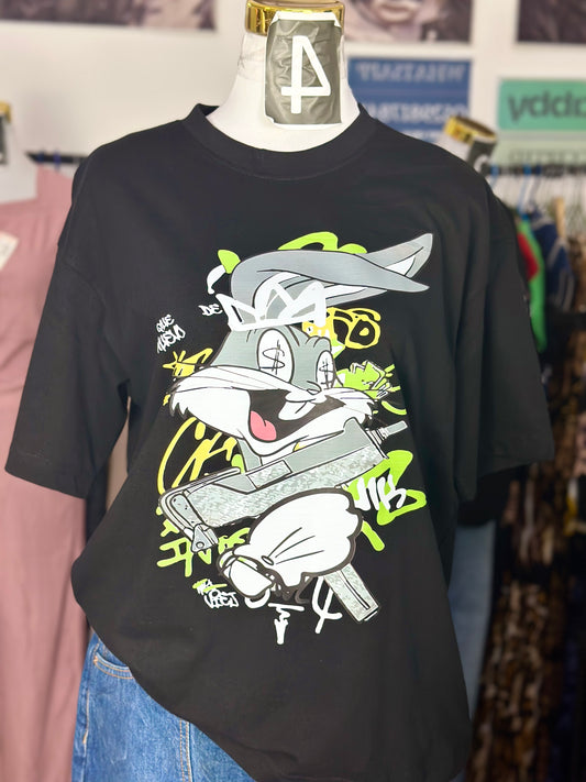 OT12-Bunny Print Drop Shoulder Oversize Tshirt-Unisex Tees