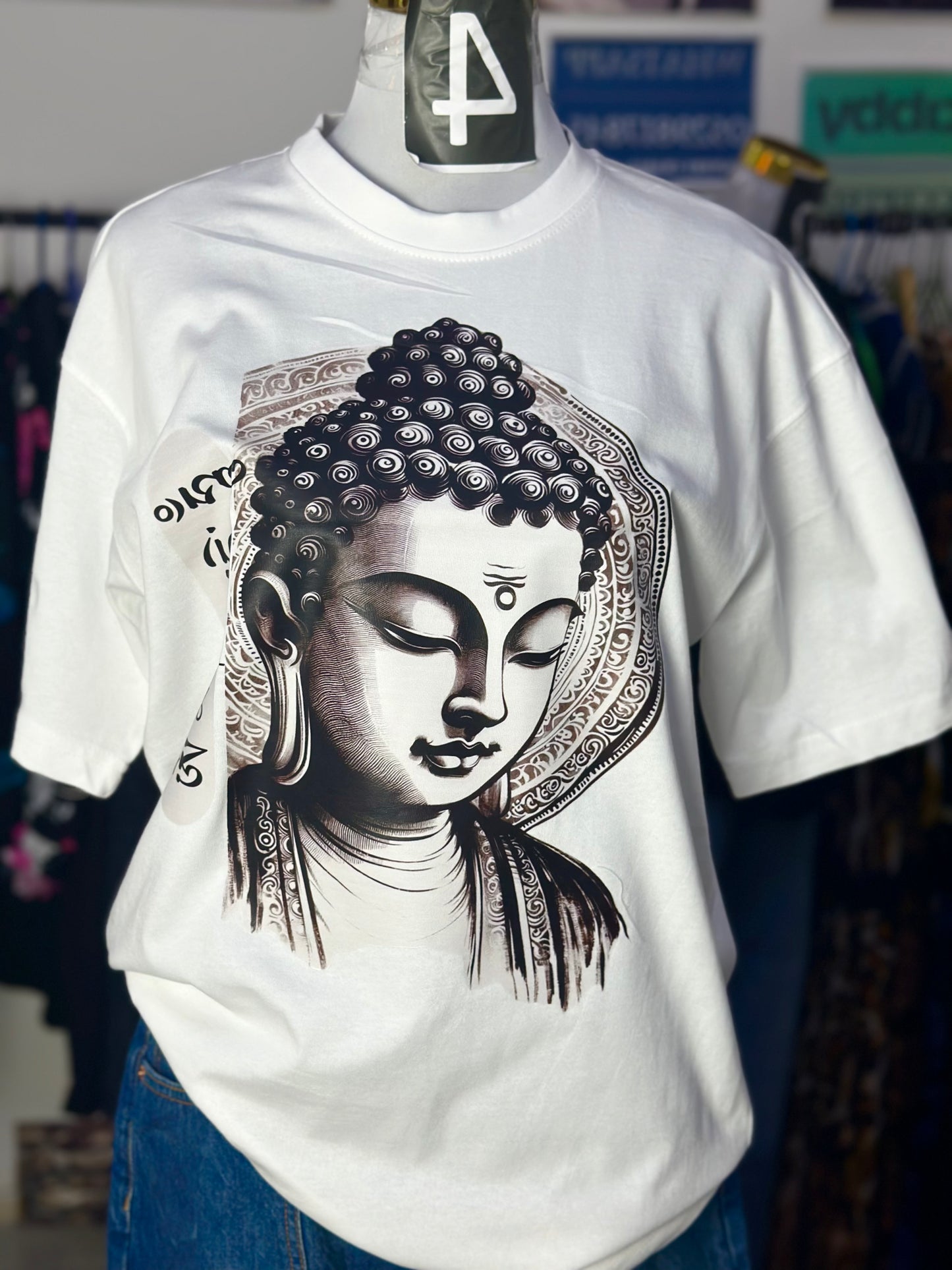 OT22-Buddha Print Oversize Unisex t-shirt with Drop Shoulder