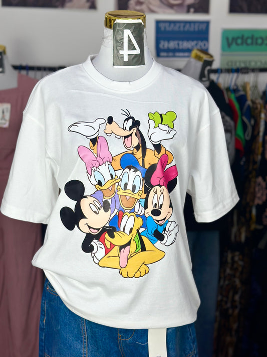 OT20- Micky Duck Print Ladies oversize t-shirt na may drop shoulder
