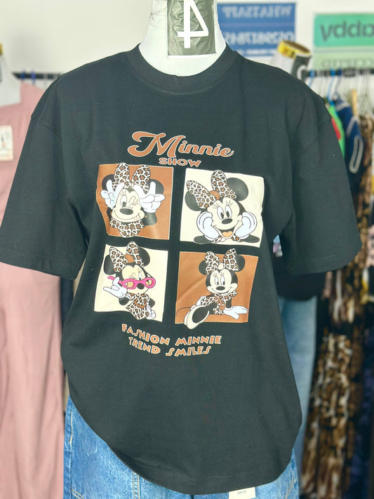 OT15-Minnie Show Print Oversized Drop shoulder Tee