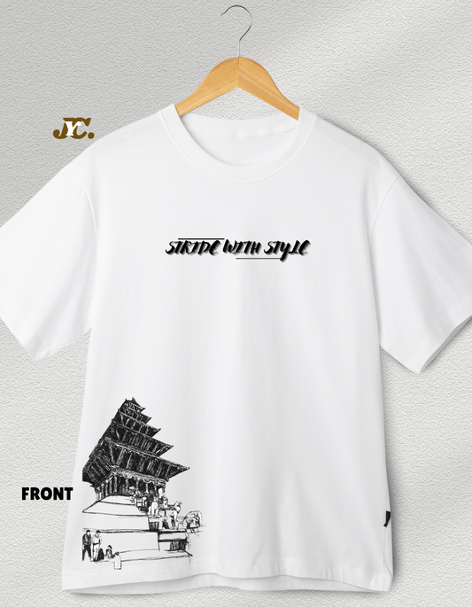 J56-Stride with Style – Kathmandu Heritage Oversized Unisex Tee | 100% Organic Cotton