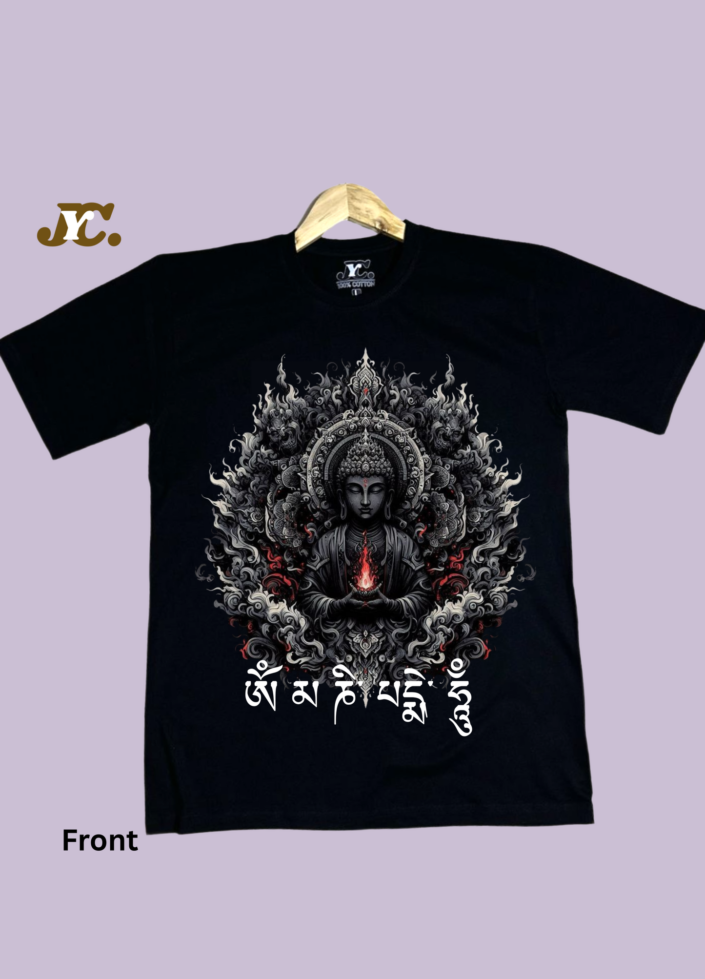 OT23-Buddha Flame print Oversize ladies t-shirt with Drop Shoulder