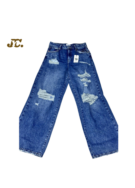 J31- Wide Leg Ripped Jeans pant / Ladies ripped jeans