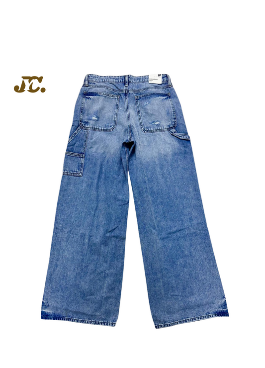 J34-JYC Dark Blue Wide-Leg Jeans with Minimal Ripped Detailing