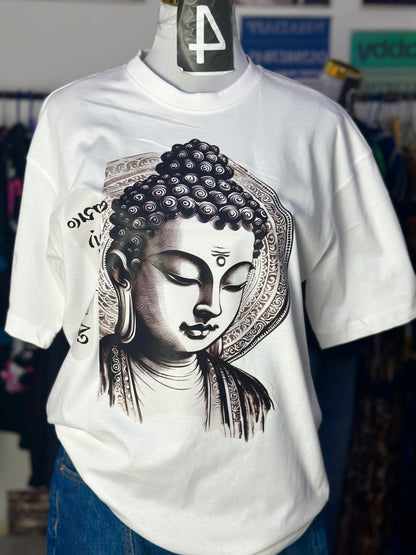 OT22-Buddha Print Oversize Unisex t-shirt with Drop Shoulder