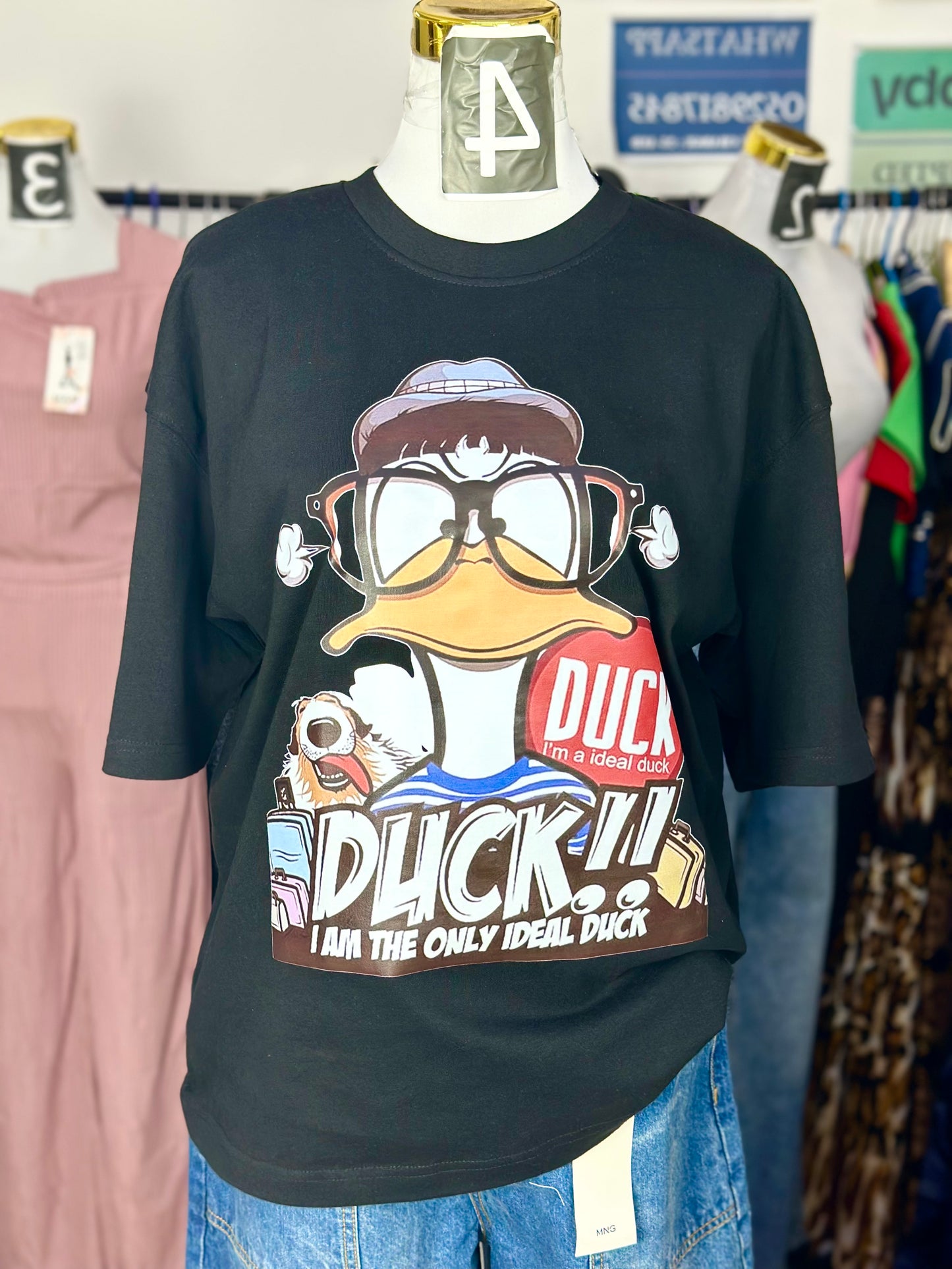OT13- Duck Print Drop Shoulder Oversize Tshirt-Unisex Tees