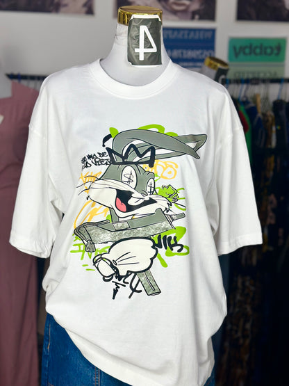 OT12-Bunny Print Drop Shoulder Oversize Tshirt-Unisex Tees