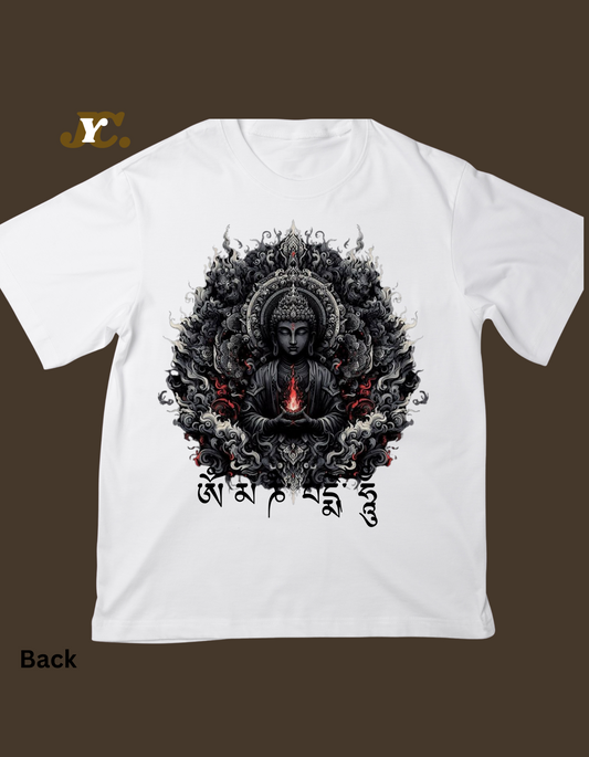 OT23-Buddha Flame print Oversize ladies t-shirt with Drop Shoulder