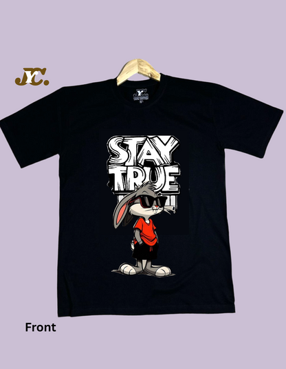 OT18-Stay True Bunny Print Drop shoulder TEE