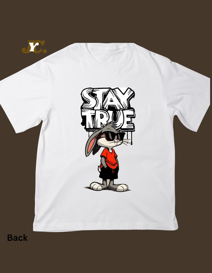 OT18-Stay True Bunny Print Drop shoulder TEE