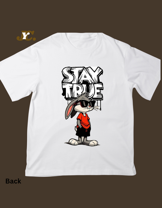 OT18-Stay True Bunny Print Drop shoulder TEE
