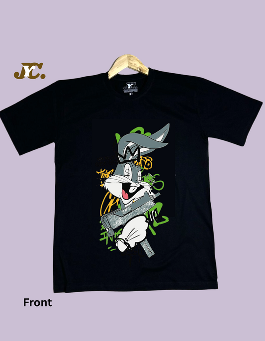 OT12-Bunny Print Drop Shoulder Oversize Tshirt-Unisex Tees