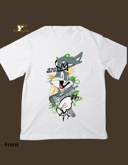 OT12-Bunny Print Drop Shoulder Oversize Tshirt-Unisex Tees