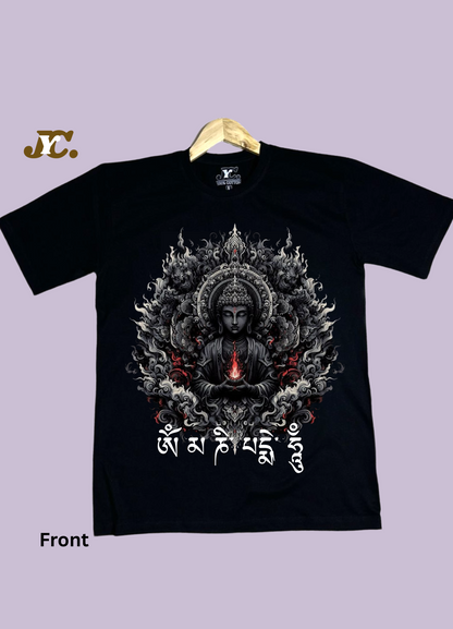 OT23-Buddha Flame print Oversize ladies t-shirt with Drop Shoulder