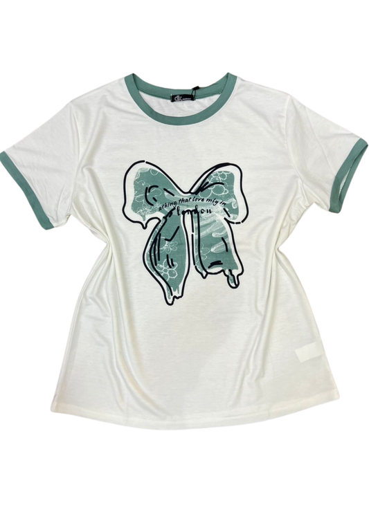 1002-Ribbon Print Tshirt - Fashionable ladies Tshirt
