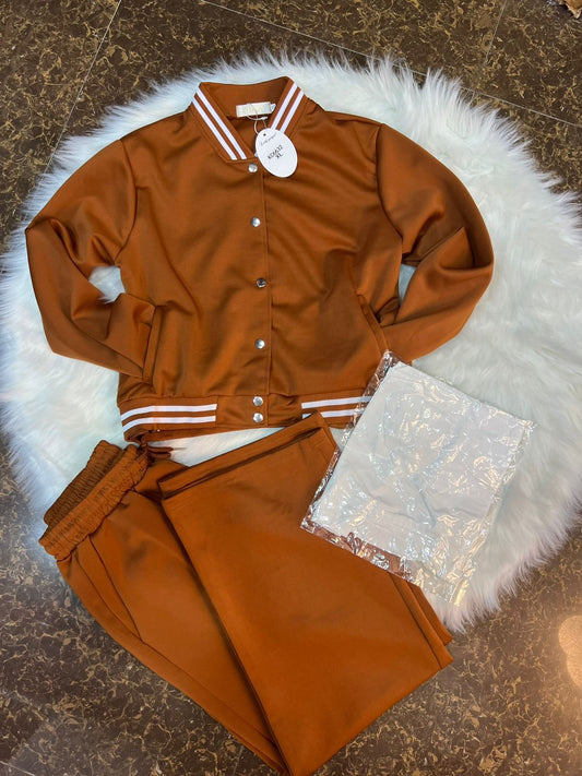 1052- Baseball Jacket  3 Pcs Set - Airport Outfit- Ladies 3 pcs set