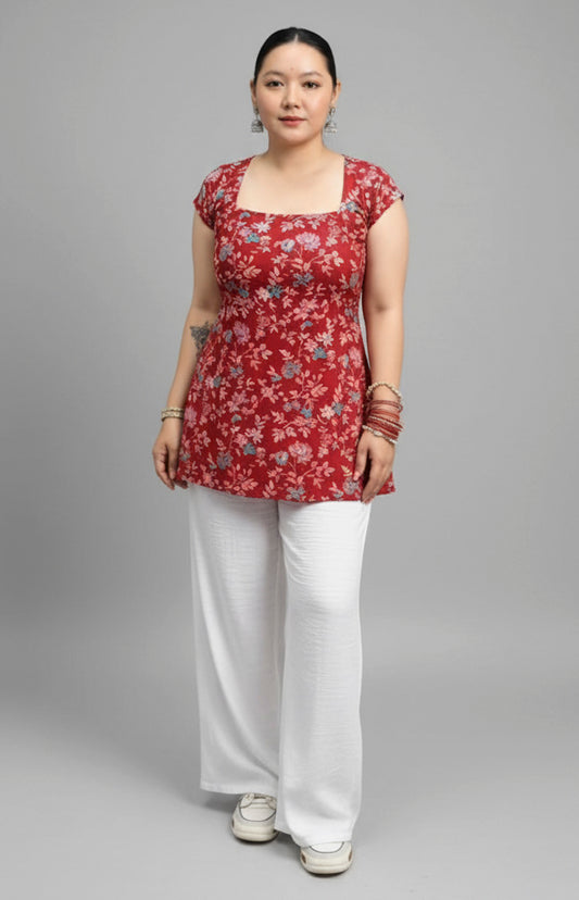 4407- Half sleeve Kurti Top- Floral kurti