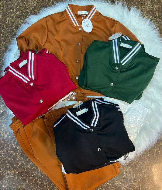 1052- Baseball Jacket  3 Pcs Set - Airport Outfit- Ladies 3 pcs set