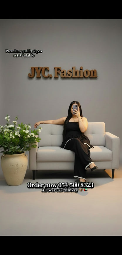 4365- Peplum Co-ord Set - Black Co-ord set- Peplum Top with trouser - Peplum Lace Co-ordset