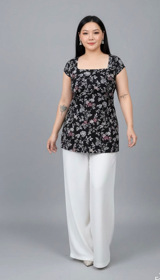 4407- Half sleeve Kurti Top- Floral kurti