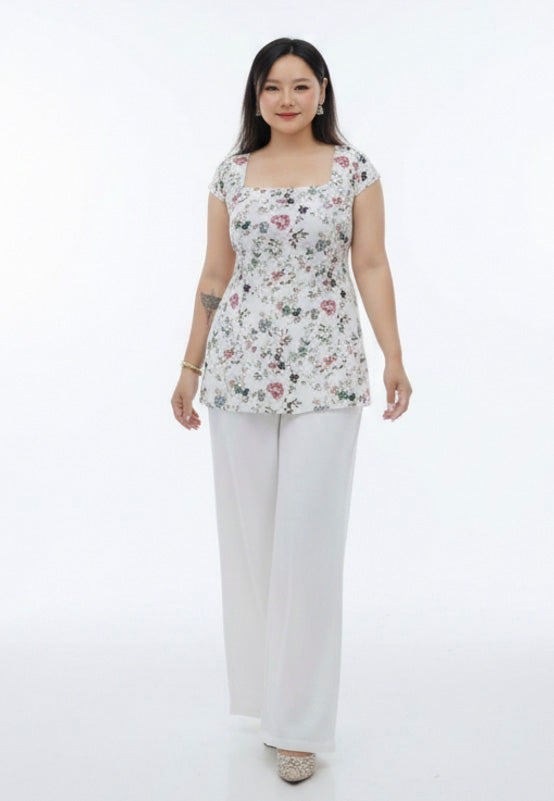 4407- Half sleeve Kurti Top- Floral kurti