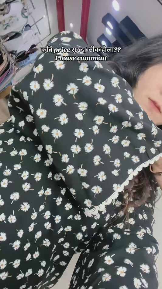 4304- Lace short Kurti Set / small Floral print