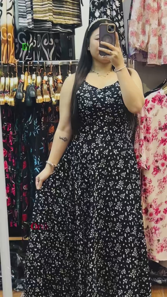 4346- Long Dress with Leafy Print