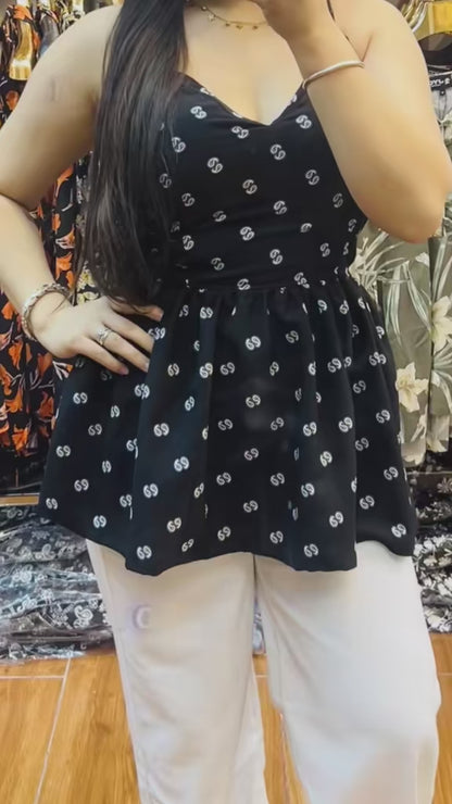 4338- Black Peplum Top - with Backloop