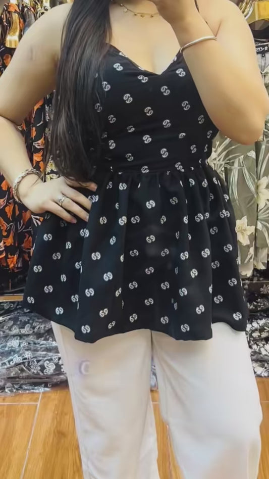 4338- Black Peplum Top - with Backloop