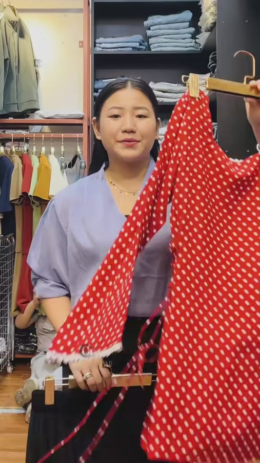 4360- Red Polka Dot Kurthi Tops- Side Loop kurthi Tops