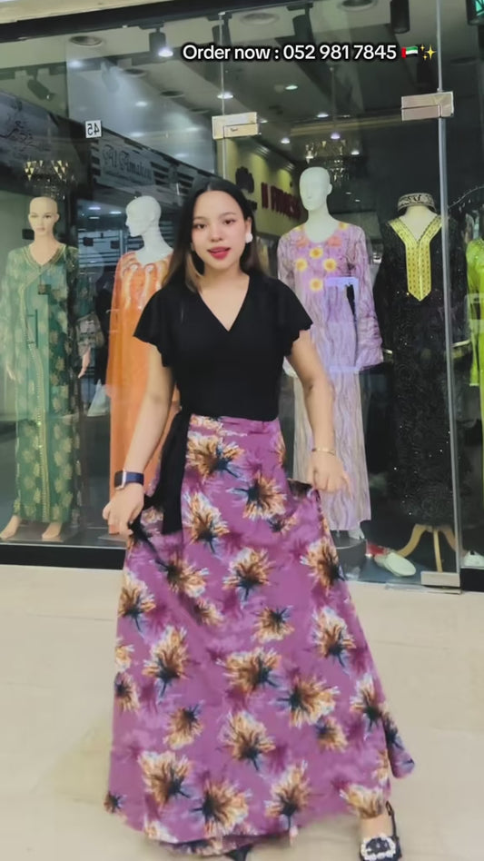 4390- Long Floral Wrap Skirt