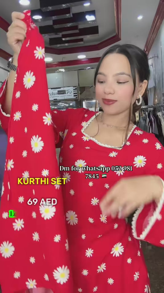 4306- Lace Kurti  sunflower Print