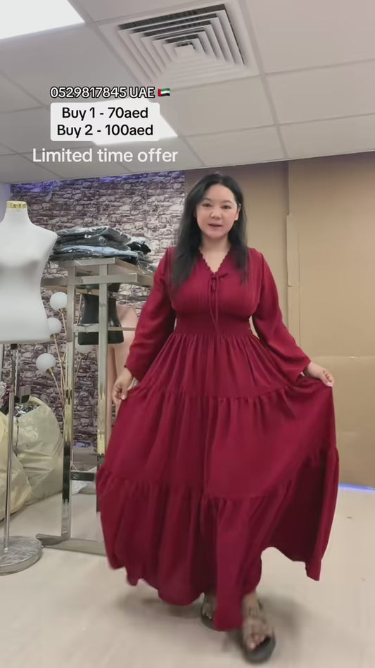 4441- Long Dress V-neck Milange long Dress