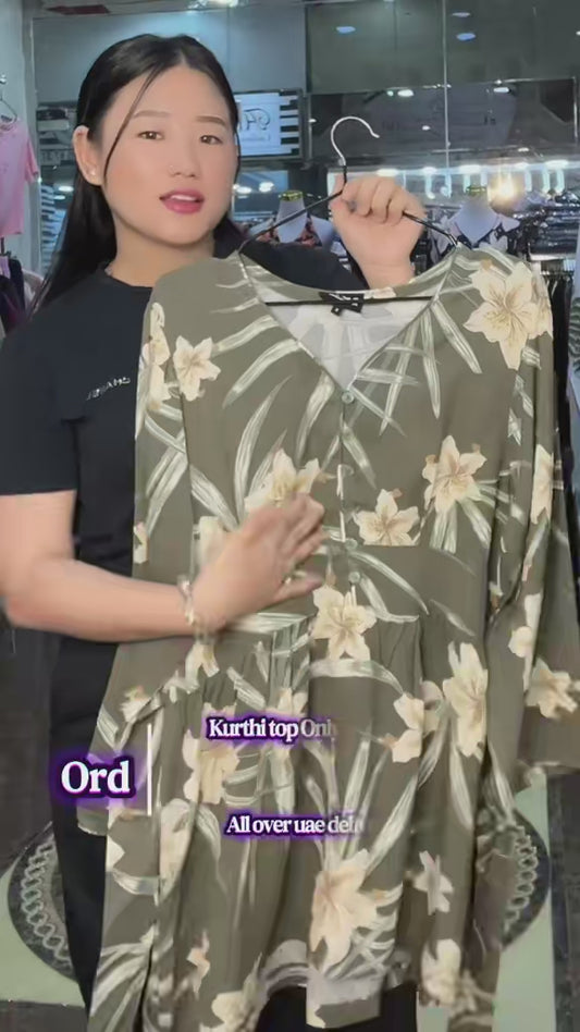 4330- Olive Color Print - Peplum Top