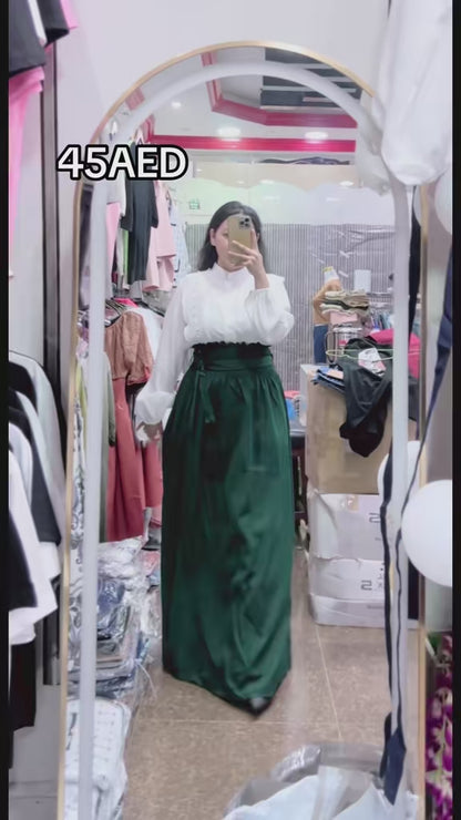 1034-Elegant Long Dress with Ruffle Detail & High Waist Design